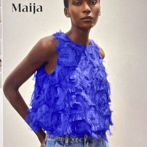 NWT Feathery Fringe Sleeveless Top, Size 8/10